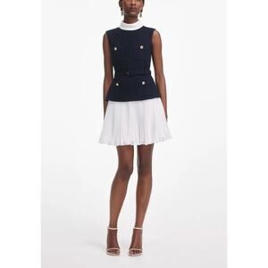 Self Portrait Navy Boucle And Chiffon Mini Dress US 6